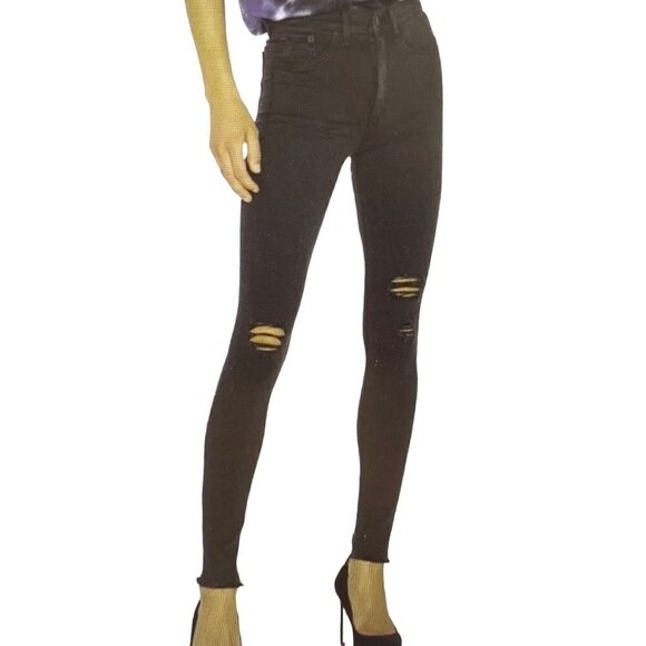 Rag & Bone Women's Size 26 Black Distressed High Rise Stretch Skinny Jeans - Picture 1 of 13